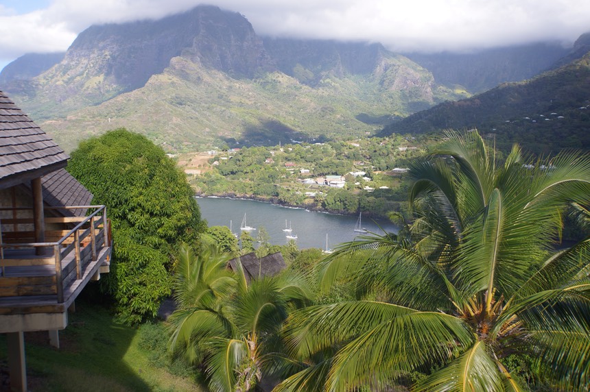 140402 5  HIva Oa Pearl Lodge view from our room of the anchorage