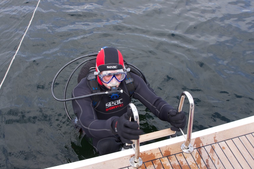 140516 1 Andrew heading in to check out the dive gear