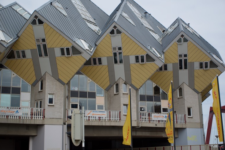 150522 10 Cube Houses Both housing and a bridge over a busy arterial road