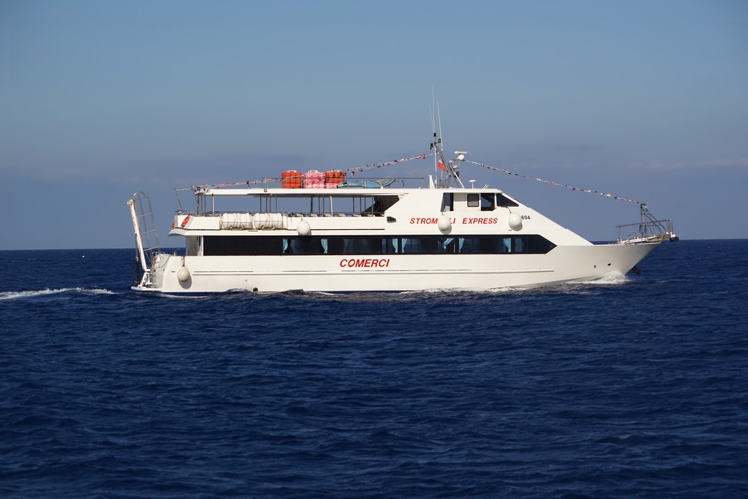 170713 11 Stromboli Sicily the ferry that nearly took us out on anchor