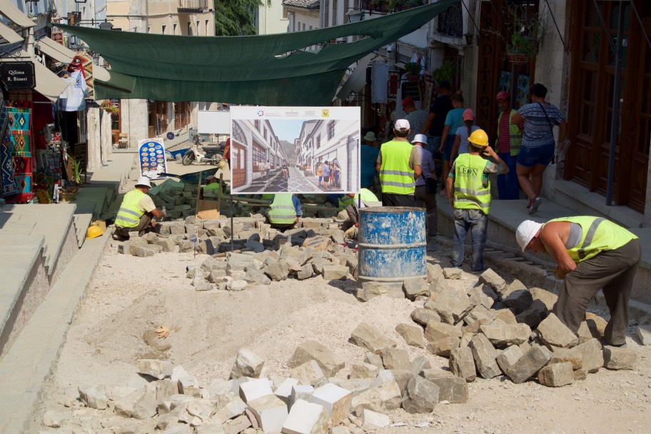 190823 1a Walking Gjirokaster there beautiful pavement being replaced