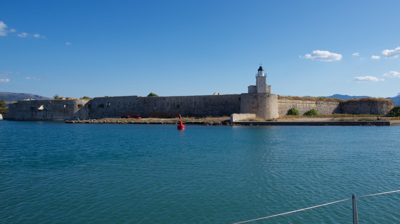 190921 2 Approaching the swing bridge Santa Maura Fort ruins Levkas