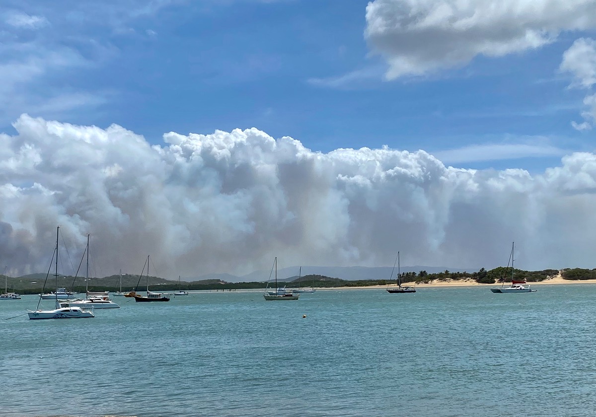 201003 Fires burning in the mountainside around Cooktown